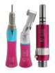Dental Low Speed Handpiece Kit Air Turbine Handpiece Straight Contra Angle Air Motor 2Holes 122 Pink
