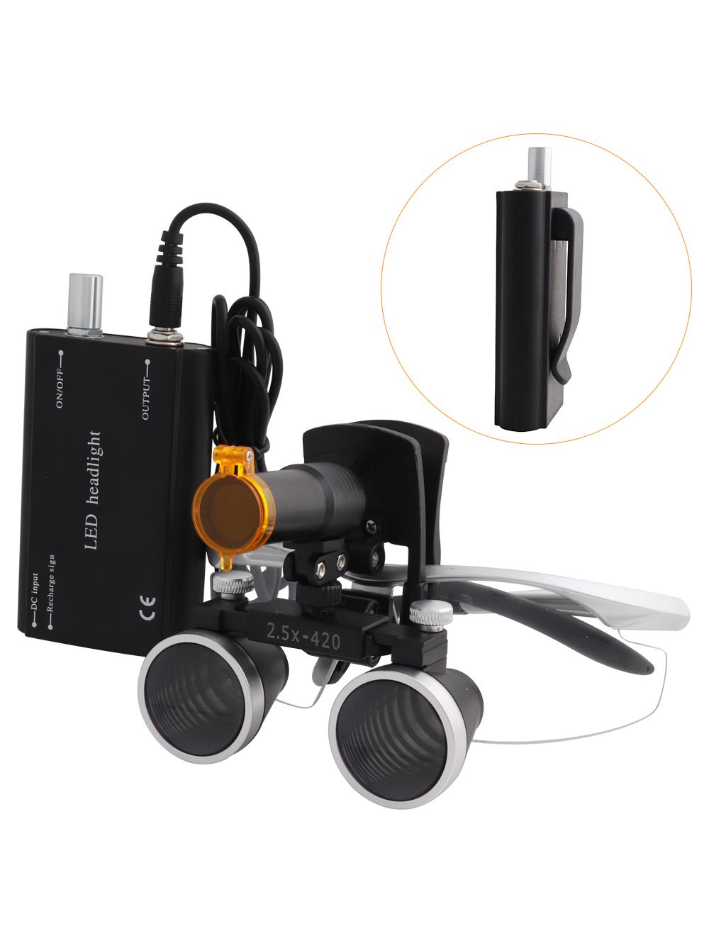Dental Loupes Medical Magnifier 2.5 3.5x420 Magnification Binocular 5W  Headlight Headlamp Filter Belt Clip Battery